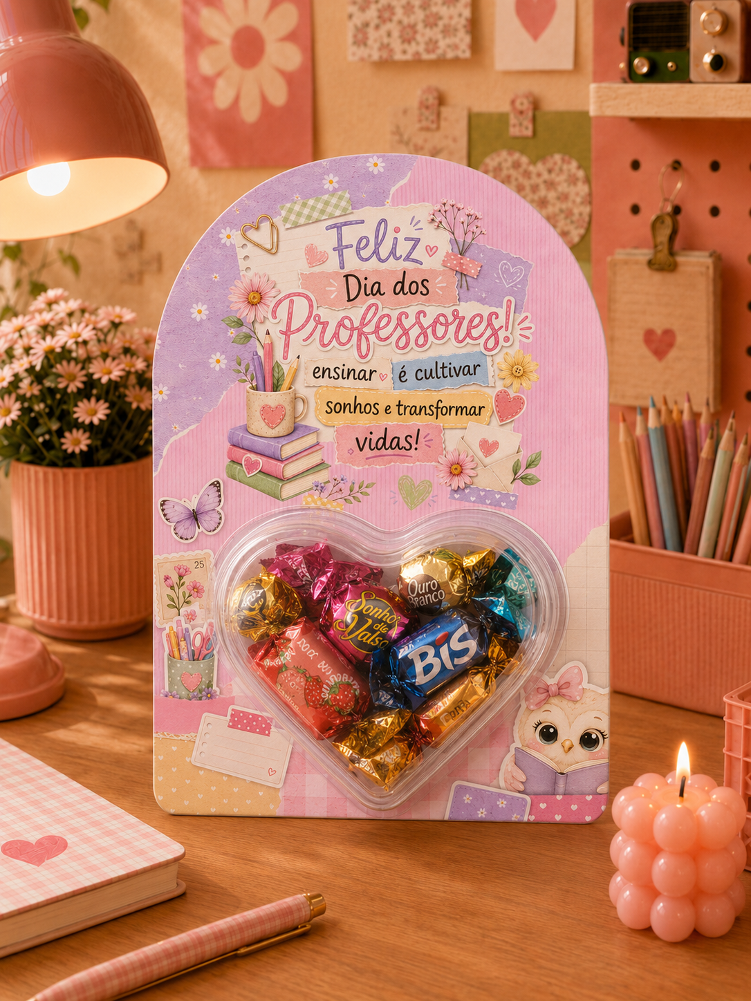 Cartão com Coração e Bombons