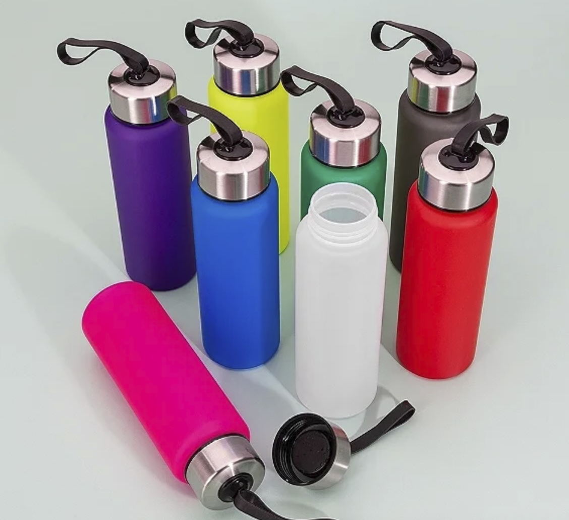 Garrafa Plástica 680ml com Tampa Inox e Alça de Silicone
